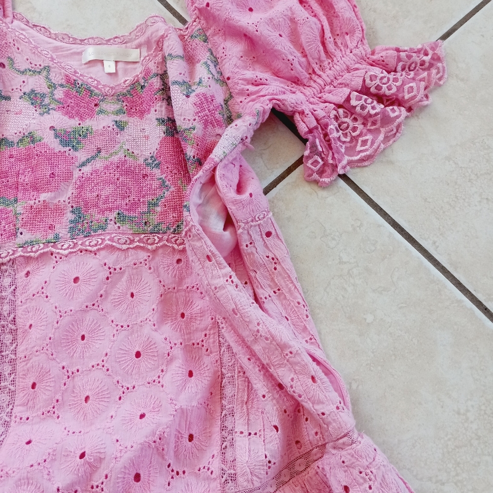 LoveShackFancy Pink Eyelet Floral Mini Dress - Picture 10 of 16